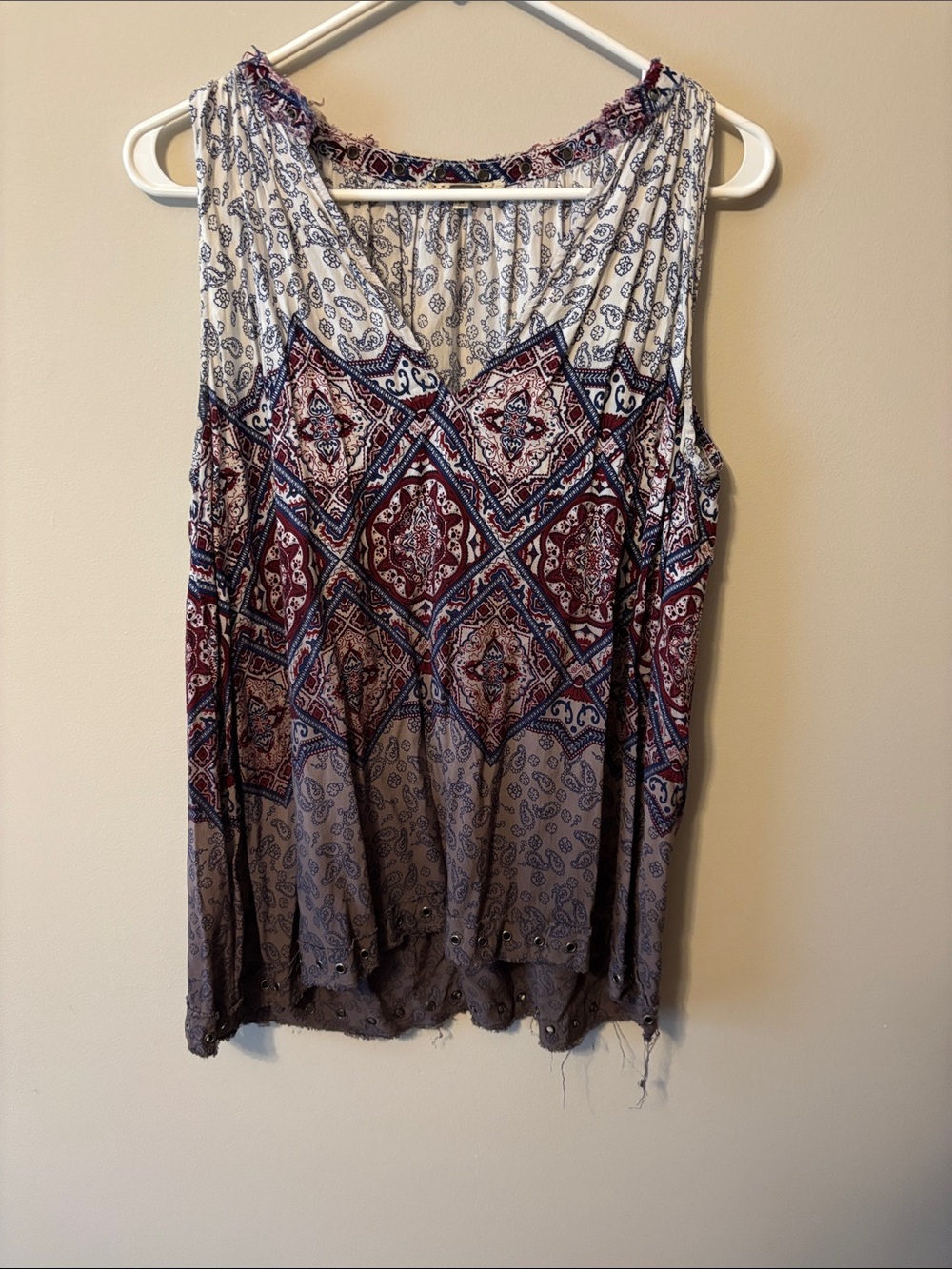 gimmicks by BKE Sleeveless Boho Tank in Navy, Burgundy & Cream